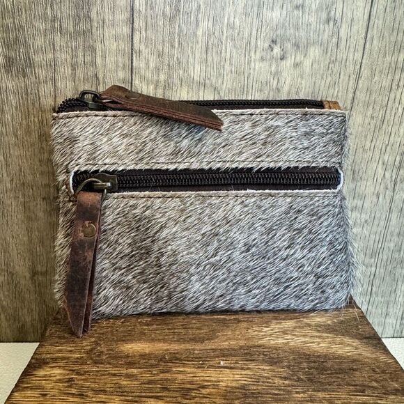 Double Zip Pouch Genuine Cow Hide & Leather Wallet NeW FAST SHIP - Picture 1 of 3